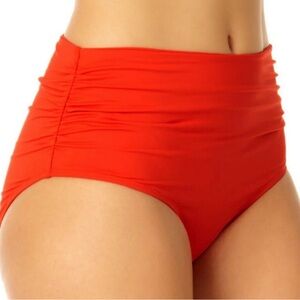 Anne Cole Convertible High Waist Shirred Bikini Bottom Spice Red M